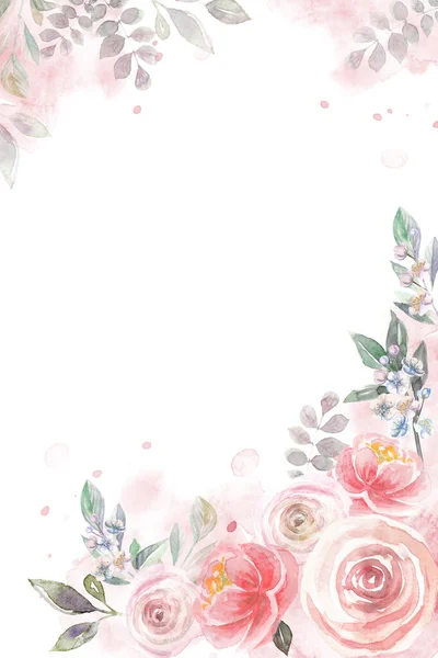 Акварельна Рамка Квітковим Візерунком Троянд — стокове фото