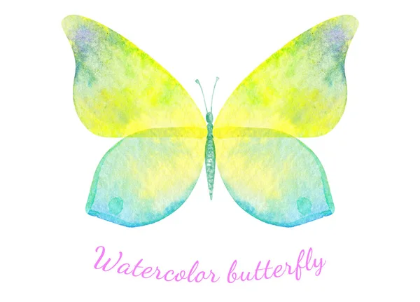 Geel Blauw Aquarel Vlinder Geïsoleerd Wit — Stockfoto