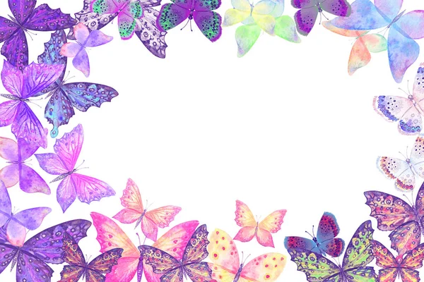 Cadre Papillon Aquarelle Avec Place Pour Votre Texte — Photo