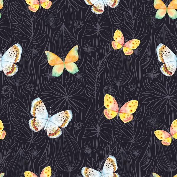 Seamless Pattern Beautiful Butterflies Illustration — Stock Photo, Image