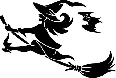 Süpürgedeki bir cadının silueti.