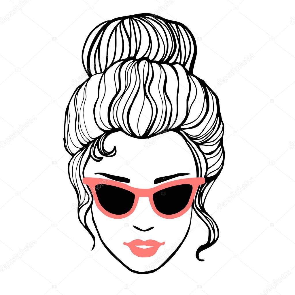 beautiful girl with sunglasses and hairstyle. vector illustration