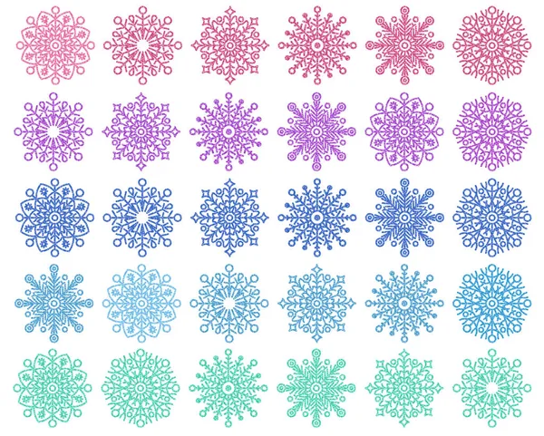 Set di fiocchi di neve multicolore. Clipart di Natale. — Foto Stock