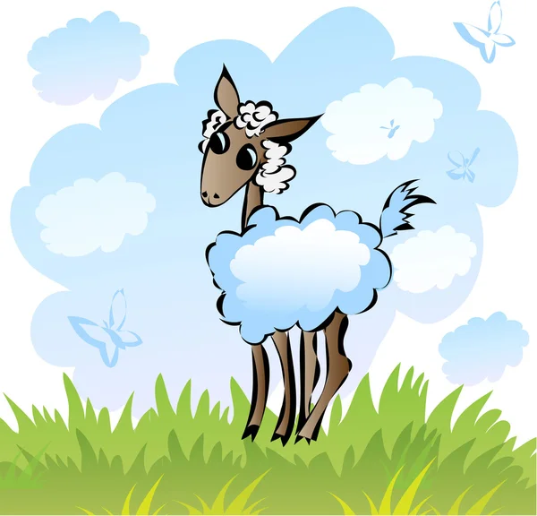 Disegno di una pecora su erba — Vettoriale Stock