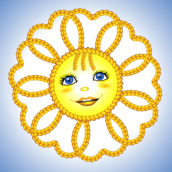 Αστείο καρτούν ήλιο με πλεξίδες — Διανυσματικό Αρχείο