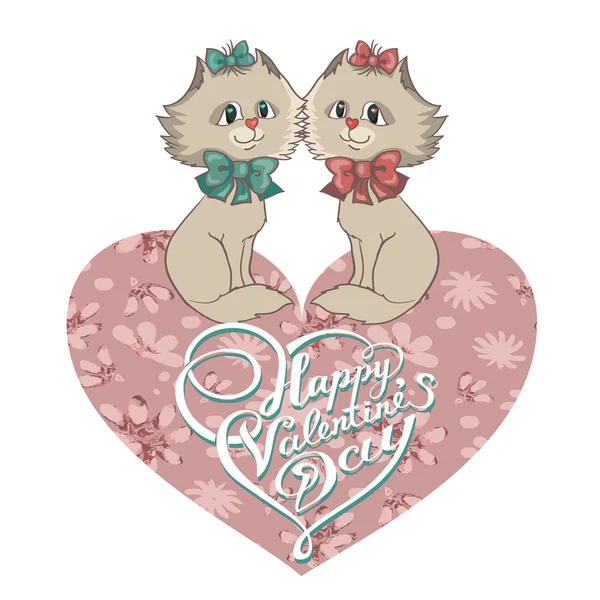 Valentines Katzen mit Herz — Stockvektor