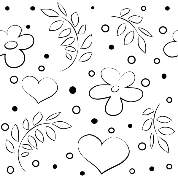 Herzen und Blumen nahtloses Muster — Stockvektor