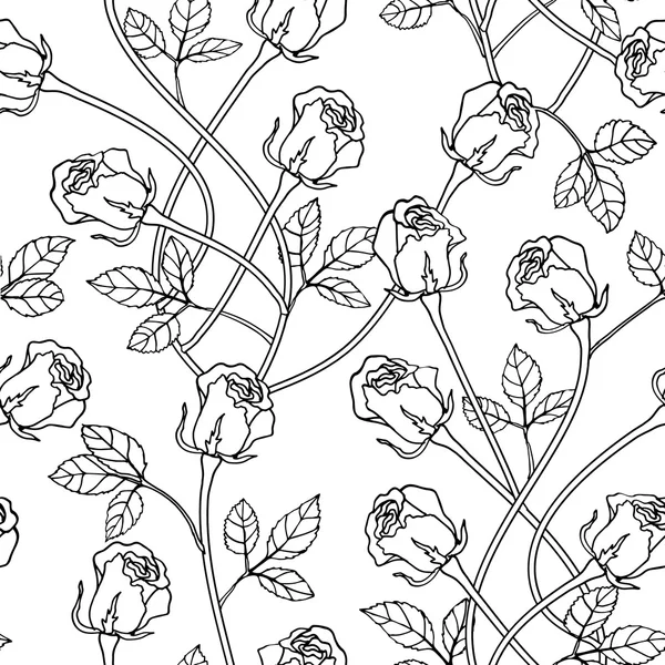 Textura floral sin costuras con rosas. Blanco y negro . — Vector de stock