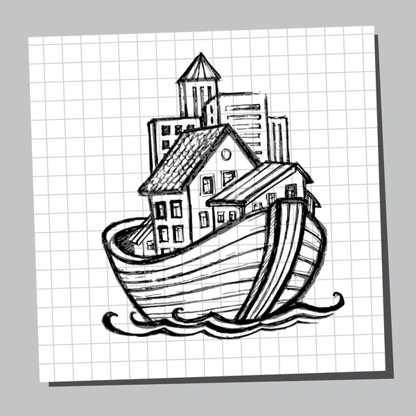 Noahs ark line drawing. Bild für Tourismus, Kreuzfahrten, Immobilienverkäufe — Stockvektor