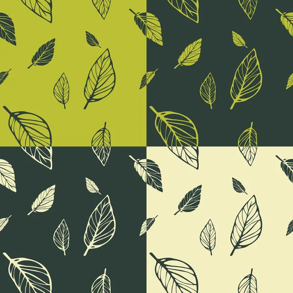 Conjunto de 4 padrões sem costura com folhas — Vetor de Stock
