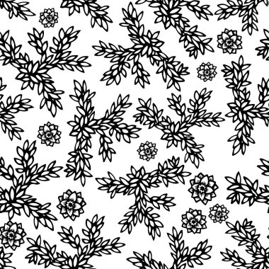 Siyah-Beyaz yaprakları seamless modeli, vektör