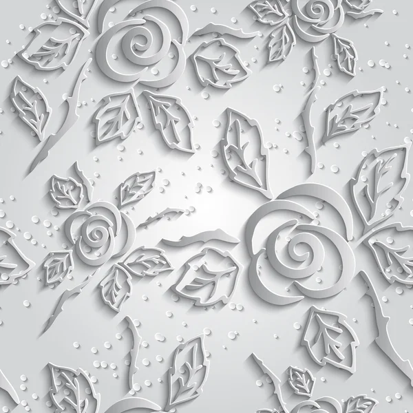 Fondo blanco abstracto inconsútil 3D. Rosas de papel con gota — Vector de stock