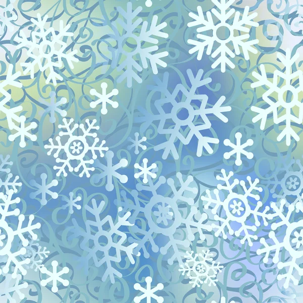 Kerstmis naadloze patroon van grote en lichte kleine sneeuwvlokken. — Stockvector