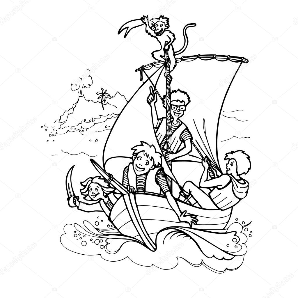 children playing pirates with monkey