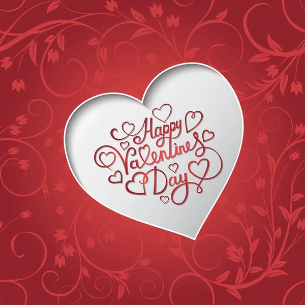 Beyaz kağıt kalp Sevgililer günü kartı işareti mutlu Sevgililer günü kesintisiz çiçek arka plan ile — Stok Vektör