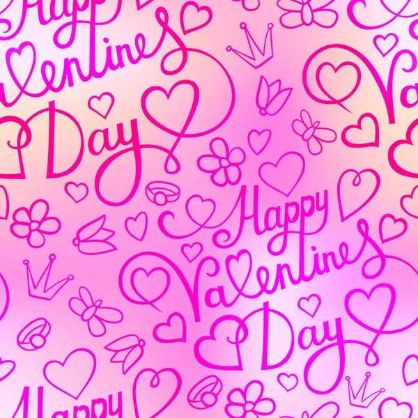 Carta bianca cuore San Valentino biglietto con segno Buon San Valentino su sfondo floreale senza soluzione di continuità — Vettoriale Stock