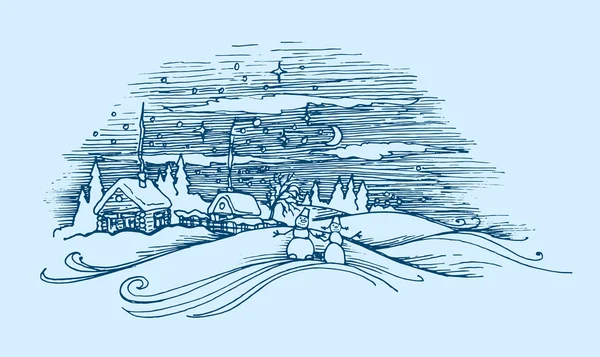 Pueblo de invierno paisaje — Vector de stock