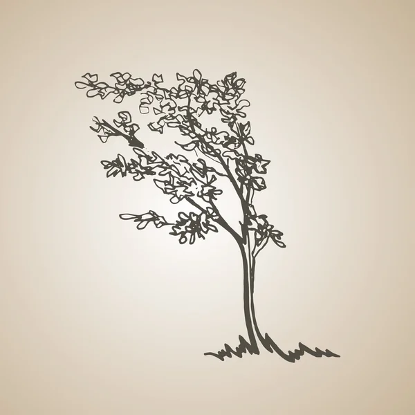 Намальоване дерево на вітрі. ручна намальована ілюстрація — стоковий вектор