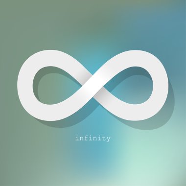 Sonsuzluk simgesi mavi bokeh sis arka plan üzerinde beyaz.