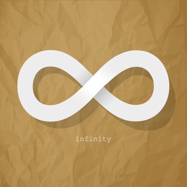 Sonsuzluk simgesi bir buruşuk kağıt kahverengi arka plan üzerinde beyaz.