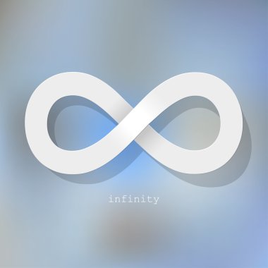 Sonsuzluk simgesi bir ligt mavi bokeh sis arka plan üzerinde beyaz.