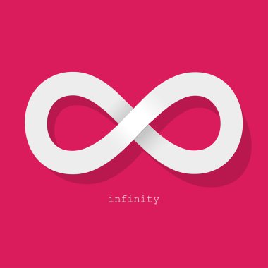 Sonsuzluk simgesi pembe bir arka plan üzerinde beyaz.