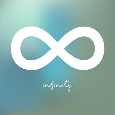 Sonsuzluk simgesi mavi bokeh sis arka plan üzerinde beyaz.