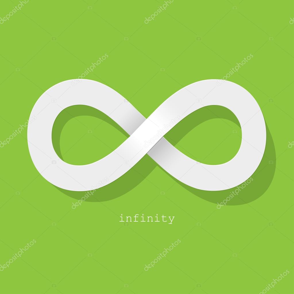 Infinity symbol white on a green background.