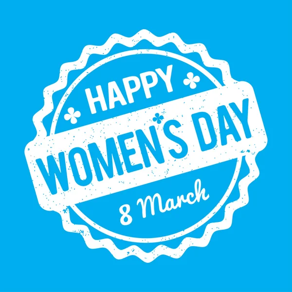 Sello de goma Happy Women 's Day blanco sobre fondo azul . — Archivo Imágenes Vectoriales