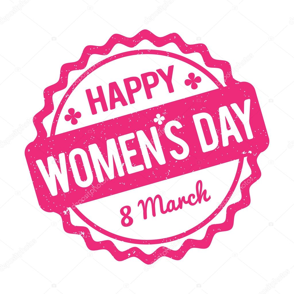 Happy Women's Day rubber stamp pink on a white background.
