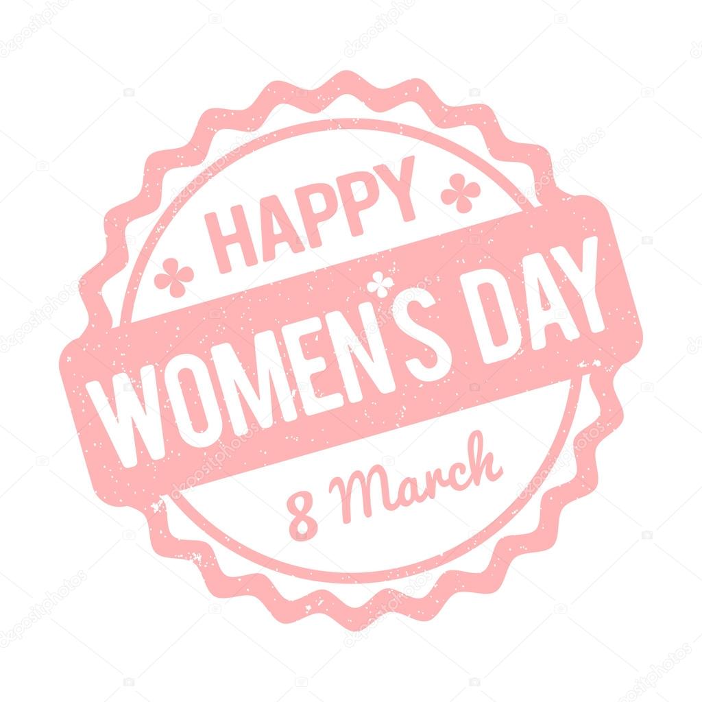Happy Women's Day rubber stamp baby pink on a white background.