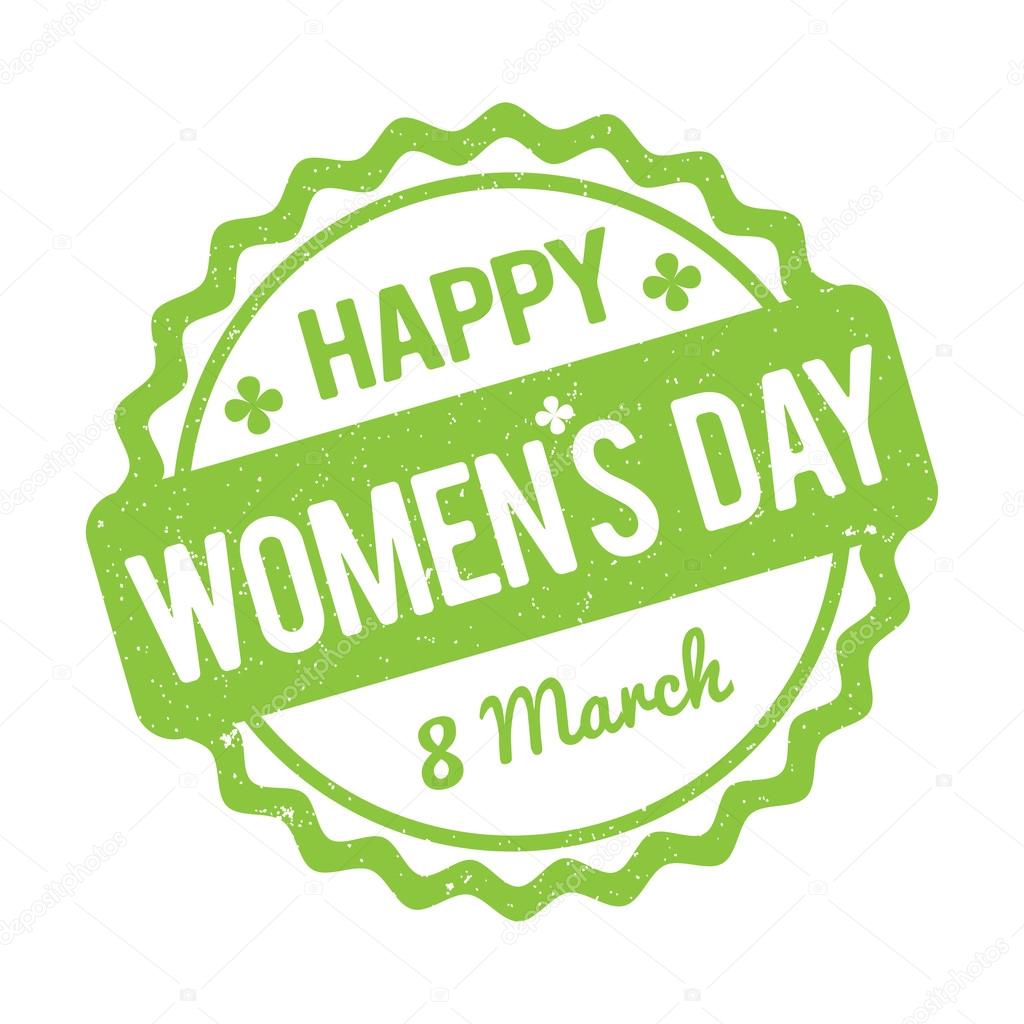 Happy Women's Day rubber stamp green on a white background.