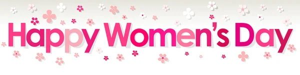 Happy Women 's Day banner rosa con flores sobre un fondo gris blanco . — Vector de stock