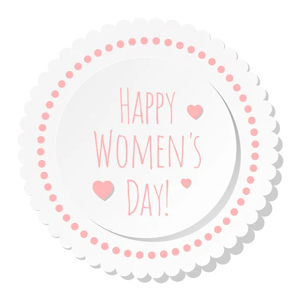 Happy Women 's Day Postcard Circle blanco sobre fondo blanco . — Vector de stock
