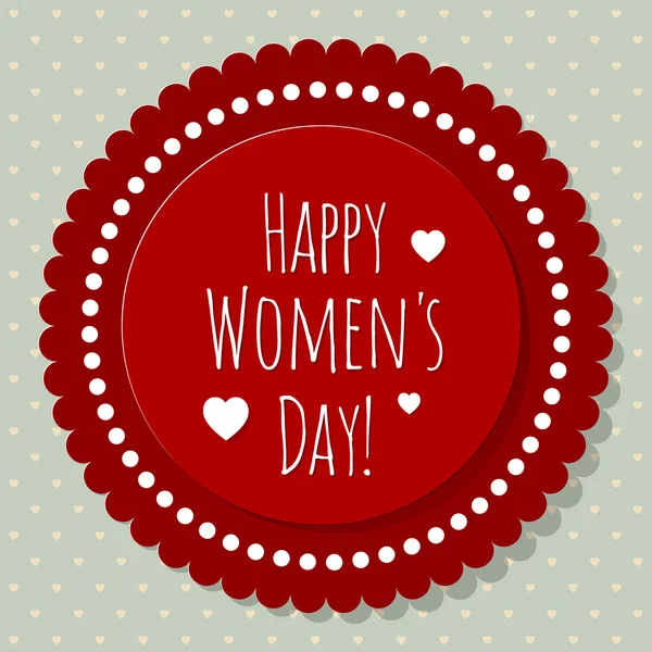 Happy Women's Day Cartolina Cerchio rosso su sfondo retrò . — Vettoriale Stock