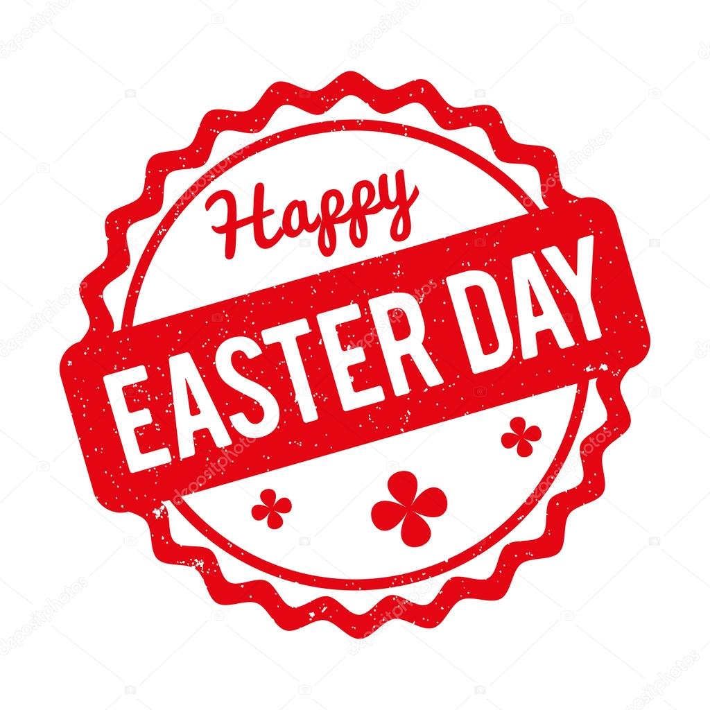 Happy Easter Day rubber stamp red on a white background.
