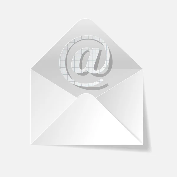 Geopende envelop met e-symbool en witte achtergrond — Stockvector