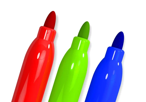 RGB 3 markerek átlós piros, zöld, kék — Stock Fotó