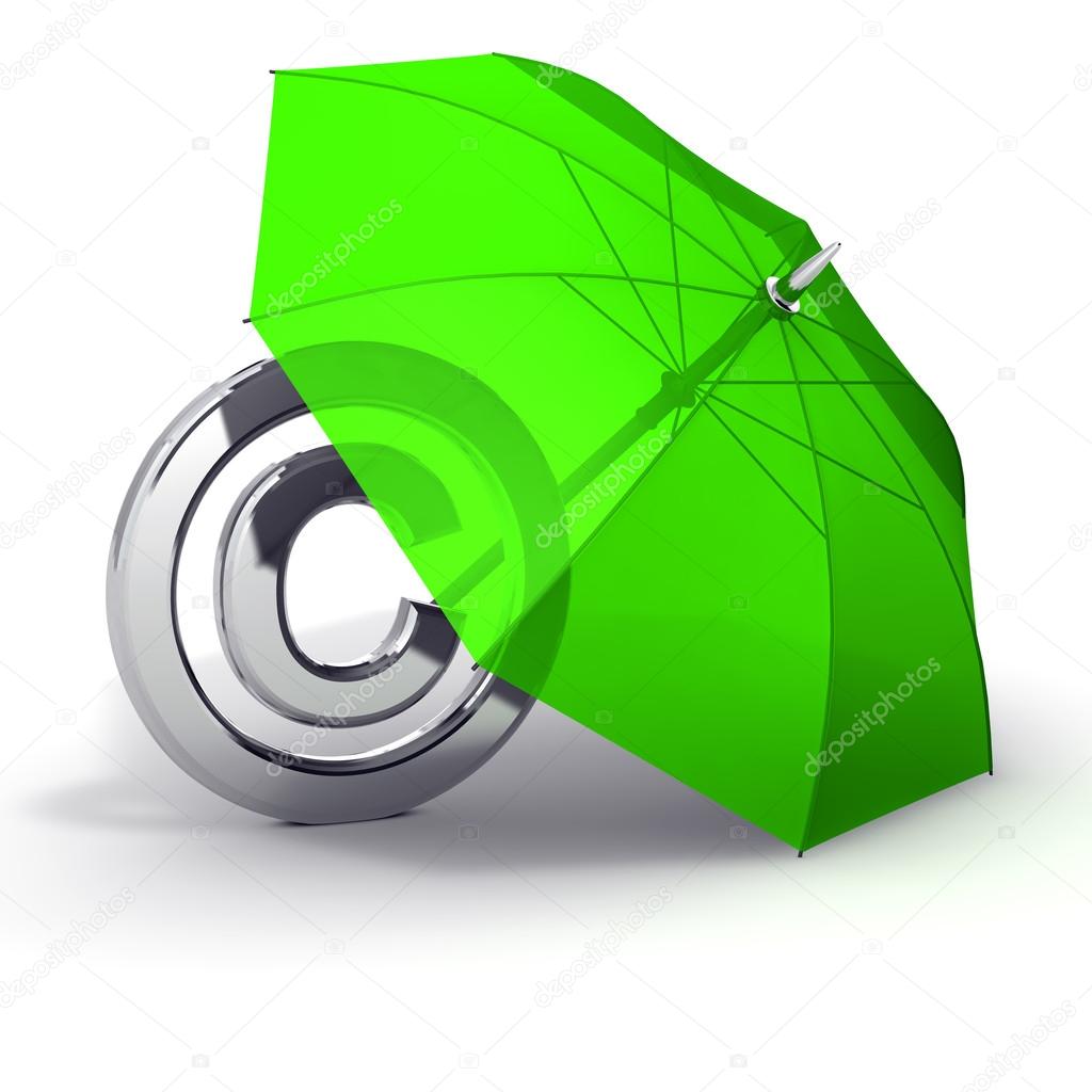 Copyright symbol with umbrella protection green