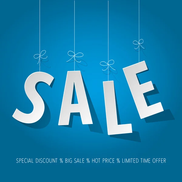 Satılık kağıt mektuplar mavi bir arka plan üzerinde beyaz