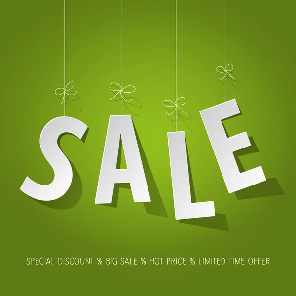 Satılık kağıt mektuplar yeşil bir arka plan üzerinde beyaz