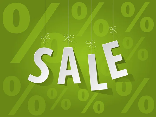 Продажа букв на зеленом фоне с процентами — стоковый вектор