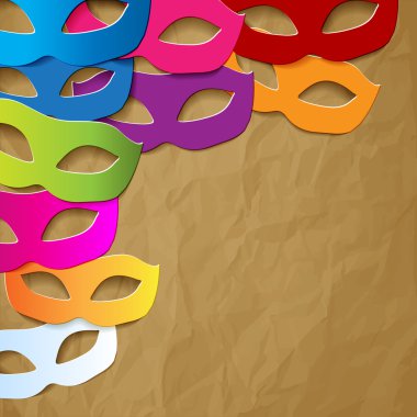 Venedik renkli karnaval maskesi buruşuk kağıt kahverengi köşesinde