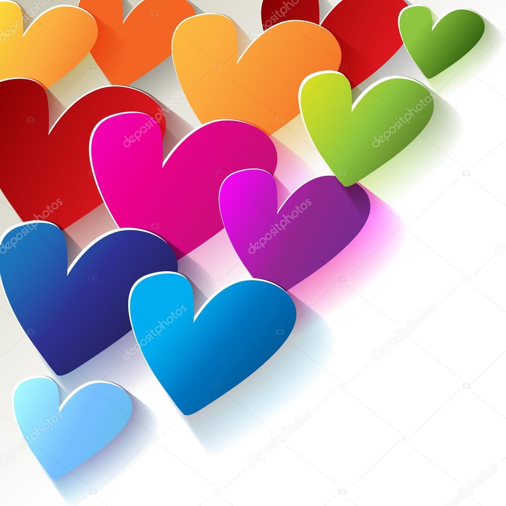 Valentine's Day colorful hearts  in the corner white background