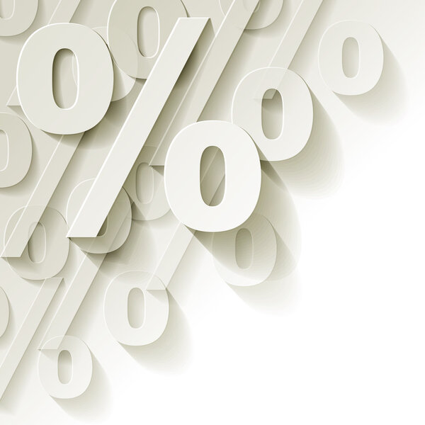 Percent white paper corner on white background