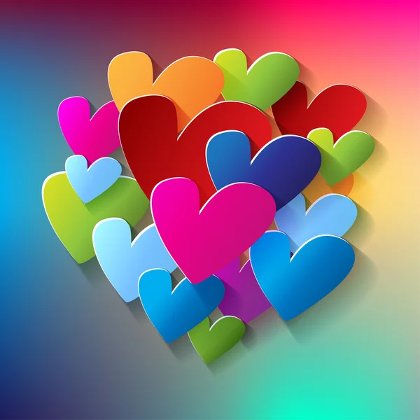 Colorful Hearts on bokeh rainbow background - Stok Vektor