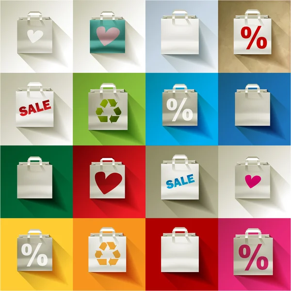 Papierowe torby sprzedaż ikonę zestaw patchworku — Wektor stockowy