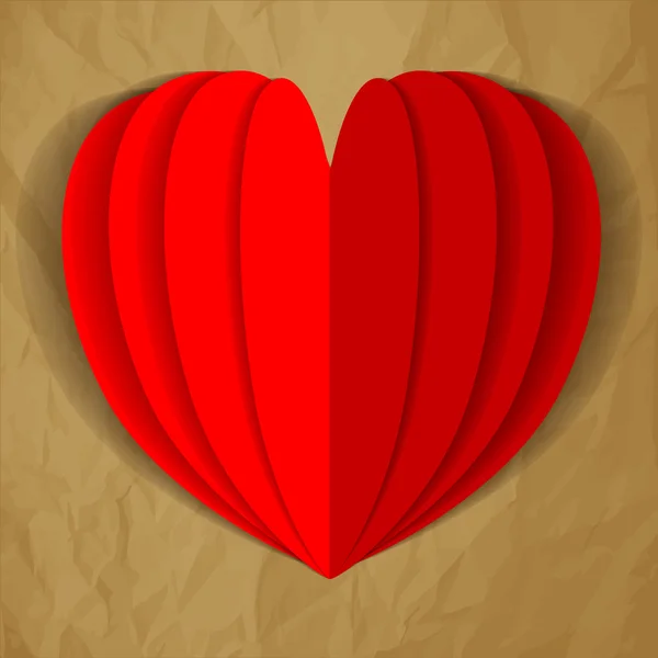 Цветочный вектор сердца красный на скомканном бумажном коричневом фоне — стоковый вектор