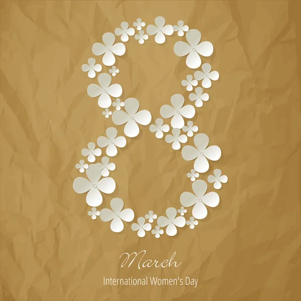 Március 8-i nemzetközi nőnap nap szimbóluma a gyűrött papír barna — Stock Vector