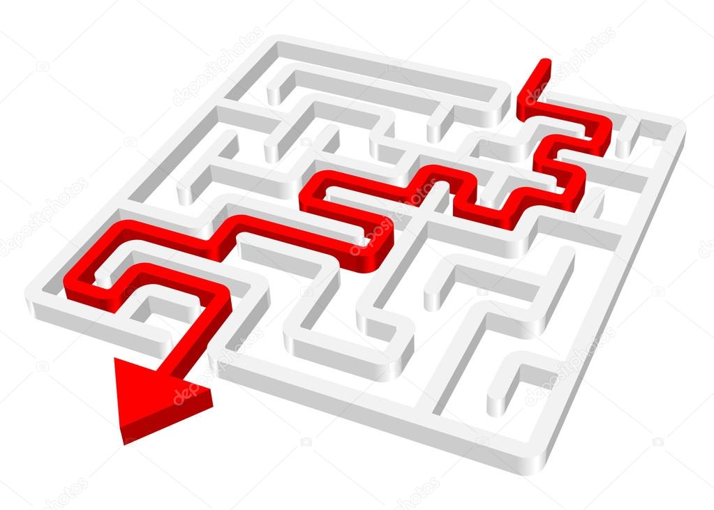 Labyrinth maze 3d red vector on white background
